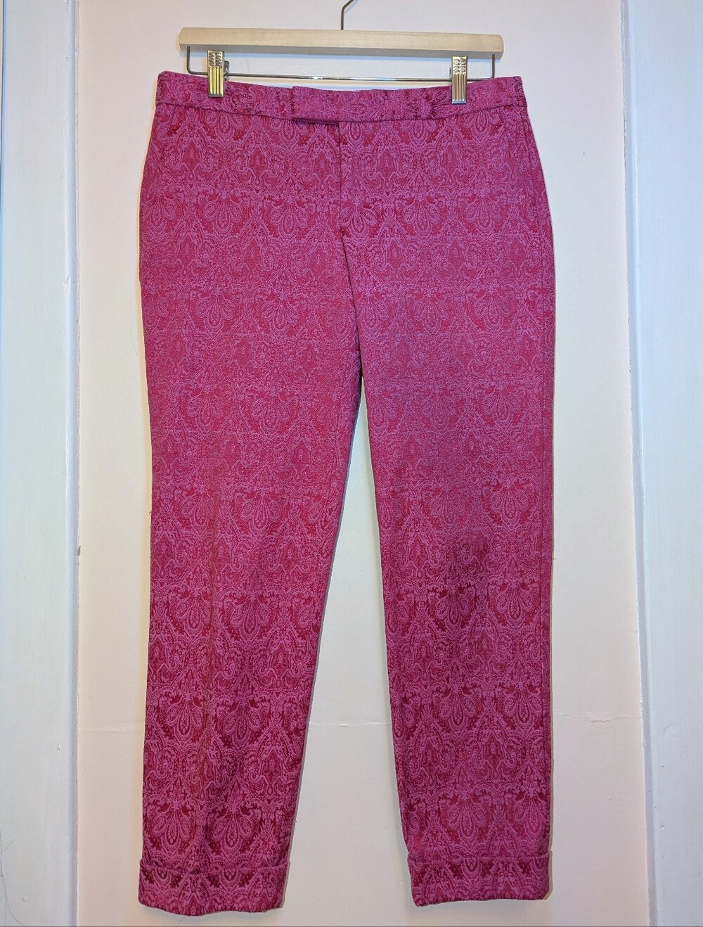 Banana Republic Ryan Fit Dark Pink Brocade Paisley Cropped Pants Sz 6